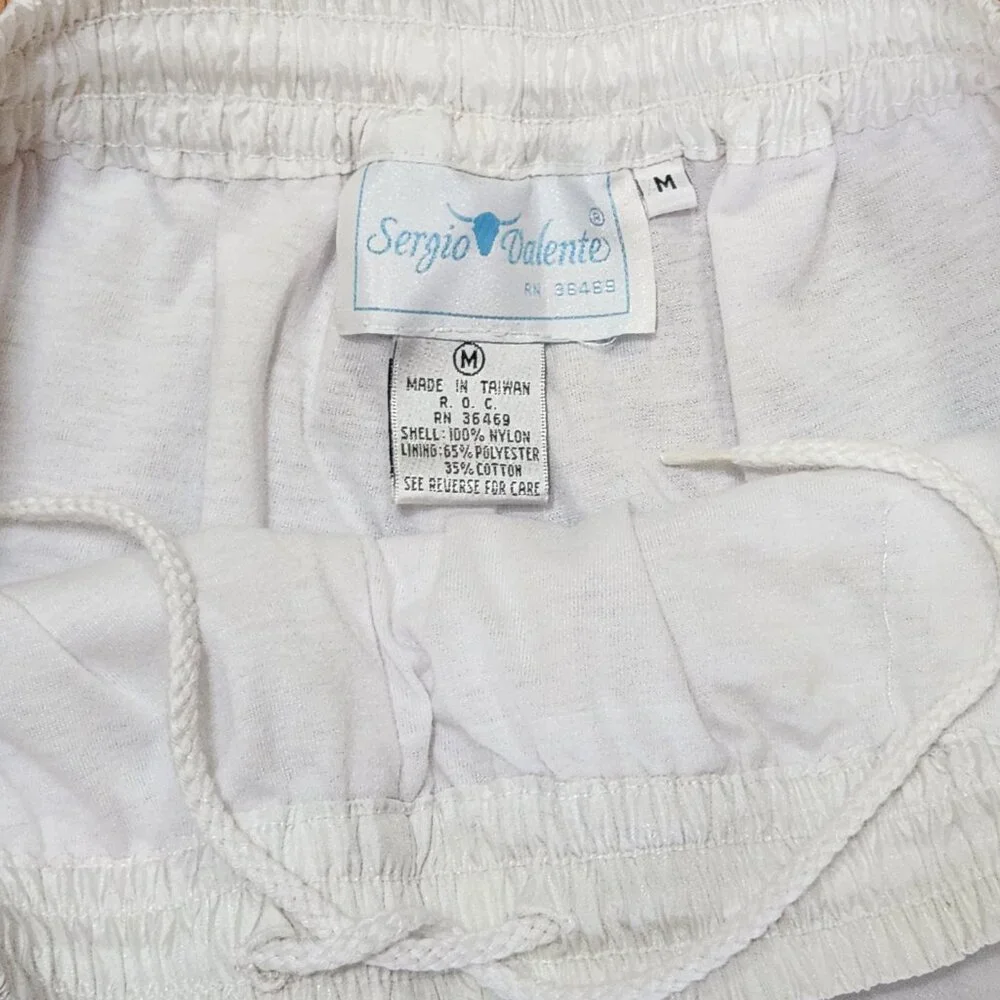 80s Vintage White Parachute Pants w/ Colorful Pocket by Sergio Valente| Medium